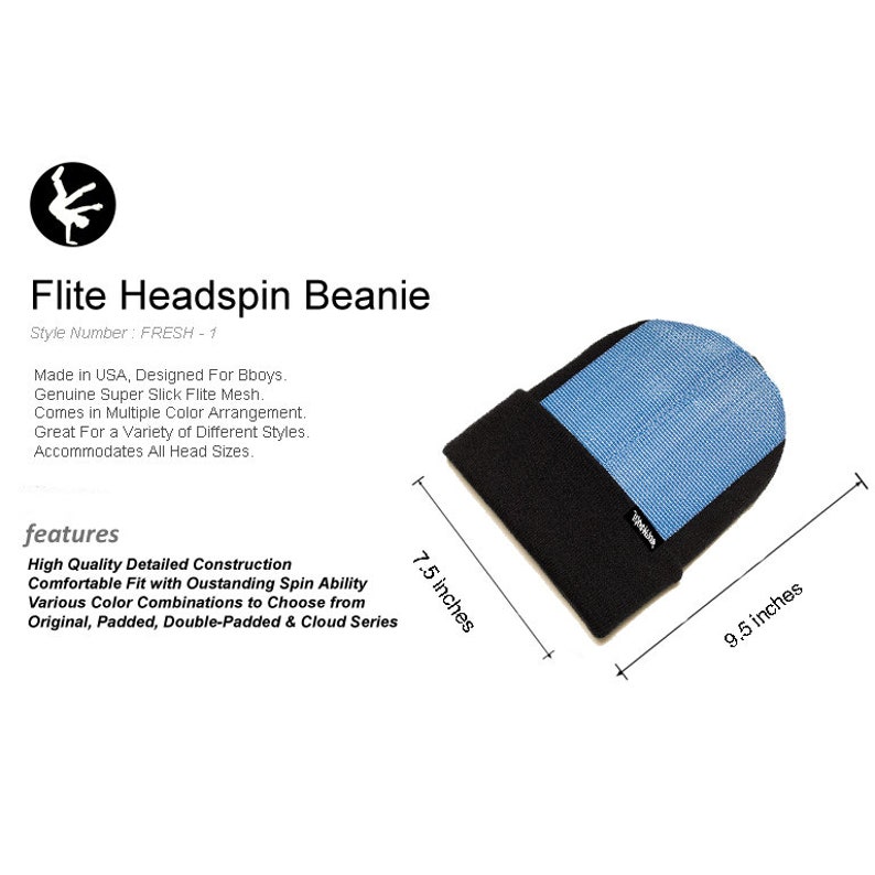 Head Spin Beanie Padded Bboy Hat Breakdance Headspin Cap Breakdancing Flite - Black & Blue