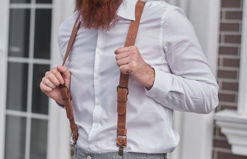 Leather Suspenders Men Wedding, Brown Personalized Monogrammed Suspenders Minimalistic, Fiance Bridegroom Groomsmen Braces Suspenders