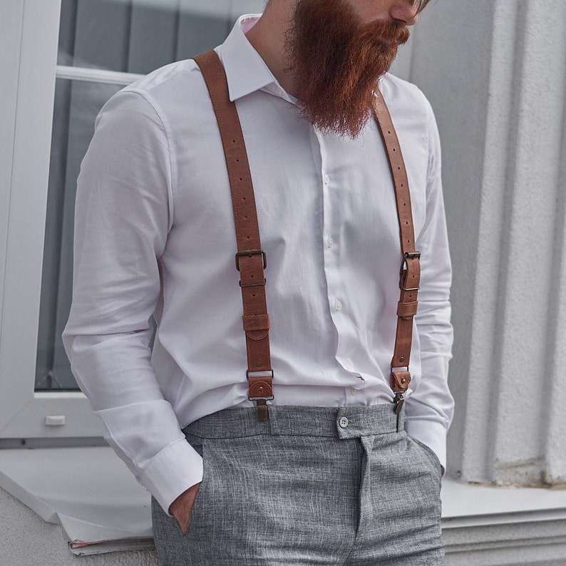 Leather Suspenders Men Wedding, Brown Personalized Monogrammed Suspenders Minimalistic, Fiance Bridegroom Groomsmen Braces Suspenders