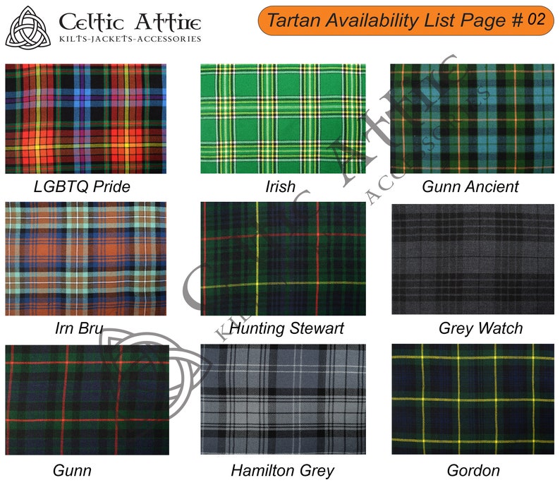 Scottish 8 Yard Tartan Kilt with Detachable Pockets - 16 Oz Acrylic - Handmade - Custom Size - 40 Colors