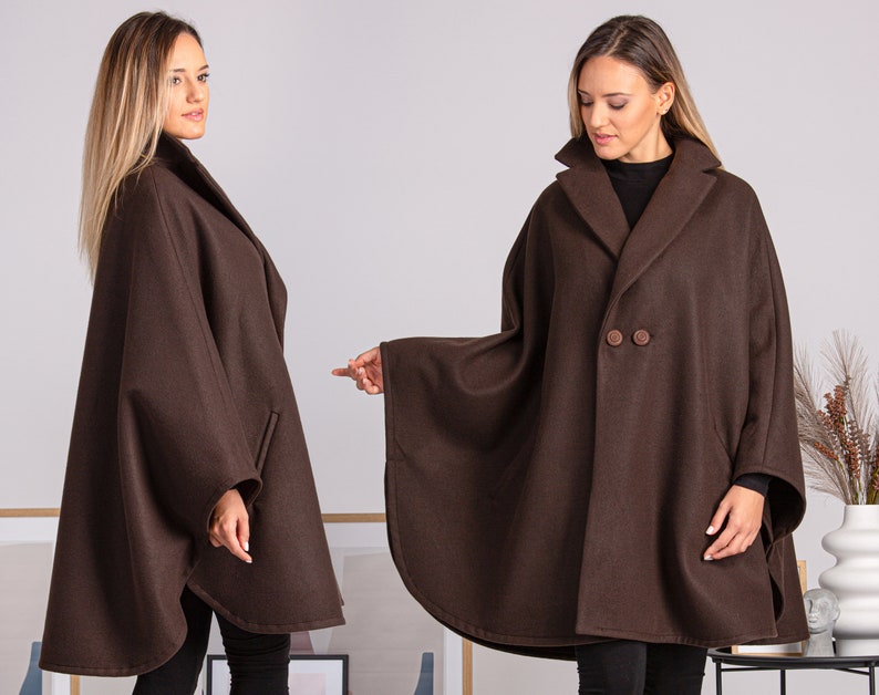 Ladies Wool Cape Coat, Poncho Cloak Overcoat, Long Renaissance Cape, Elegant Swing Coat in Blue, Red, Brown, Beige, Gray or Black Color