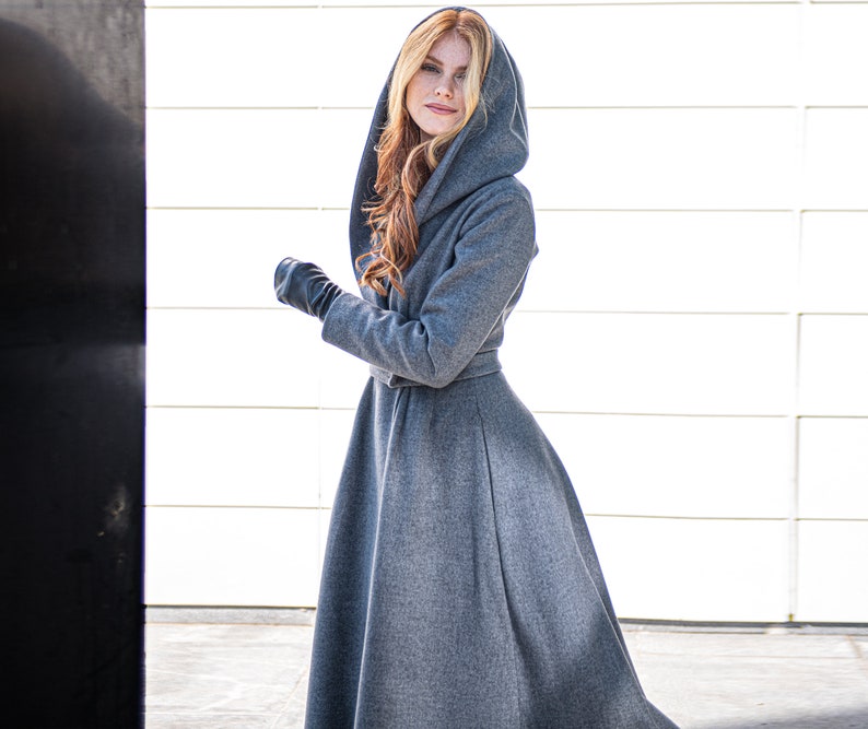 Winter Coat For Women, Merino Wool Coat, Swing Coat, Long Classic Coat, Maxi Coat with Hood, Winter Warm Outwear, Plus Size Winter Clothing