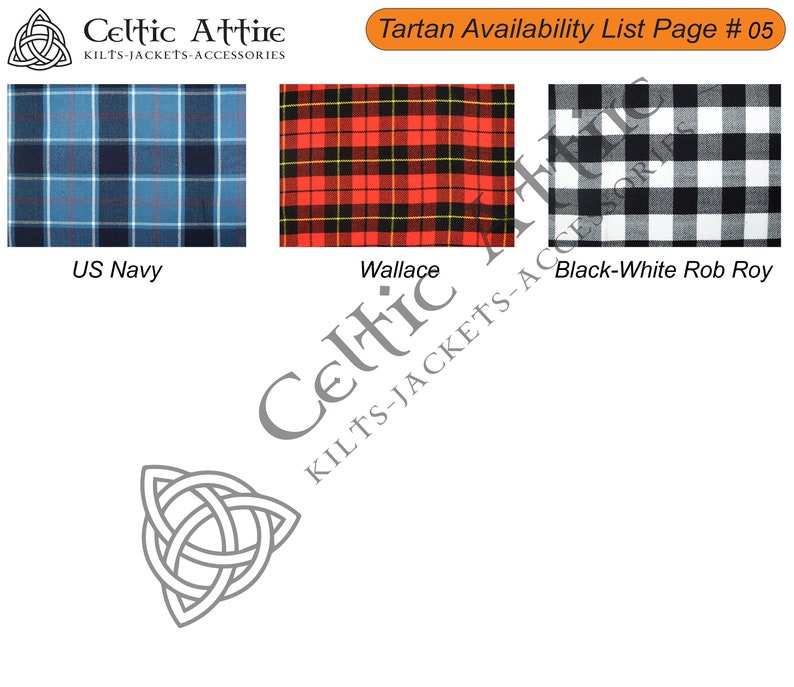 Scottish 8 Yard Tartan Kilt with Detachable Pockets - 16 Oz Acrylic - Handmade - Custom Size - 40 Colors