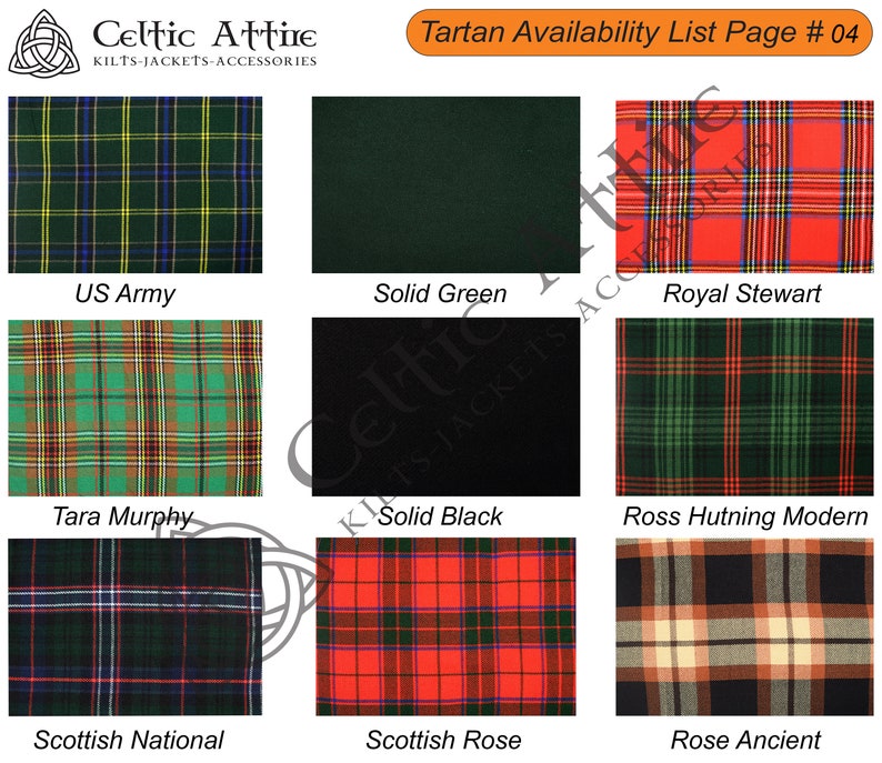 Scottish 8 Yard Tartan Kilt with Detachable Pockets - 16 Oz Acrylic - Handmade - Custom Size - 40 Colors