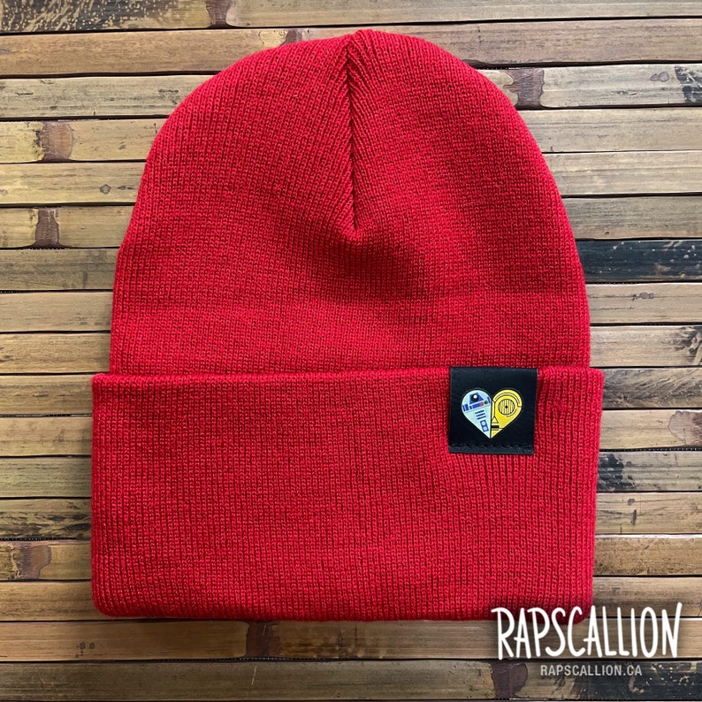 Droid Heart Cuffed Beanie with Vegan Leather Tag