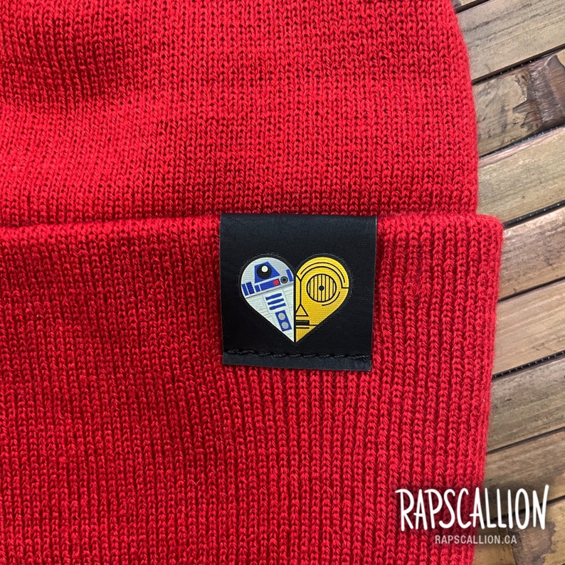 Droid Heart Cuffed Beanie with Vegan Leather Tag