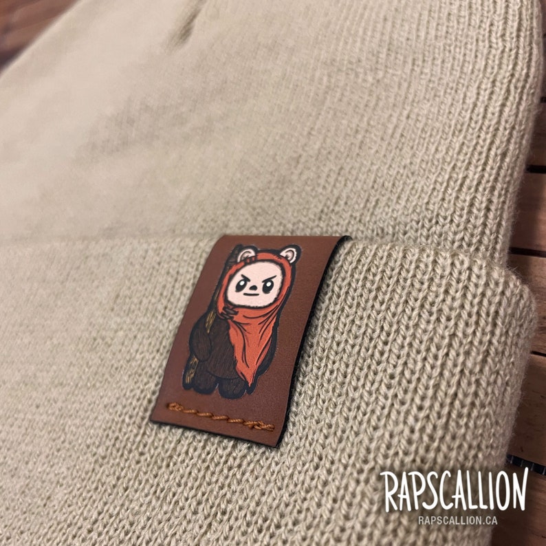 Cartoon Ewok Cuffed Beanie with Vegan Leather Tag