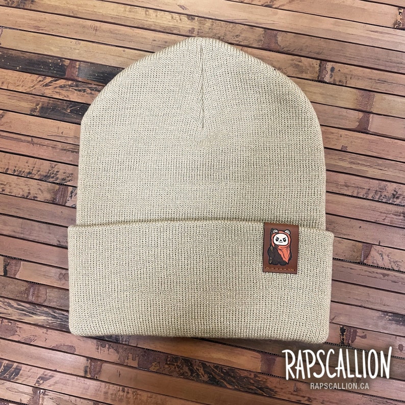 Cartoon Ewok Cuffed Beanie with Vegan Leather Tag