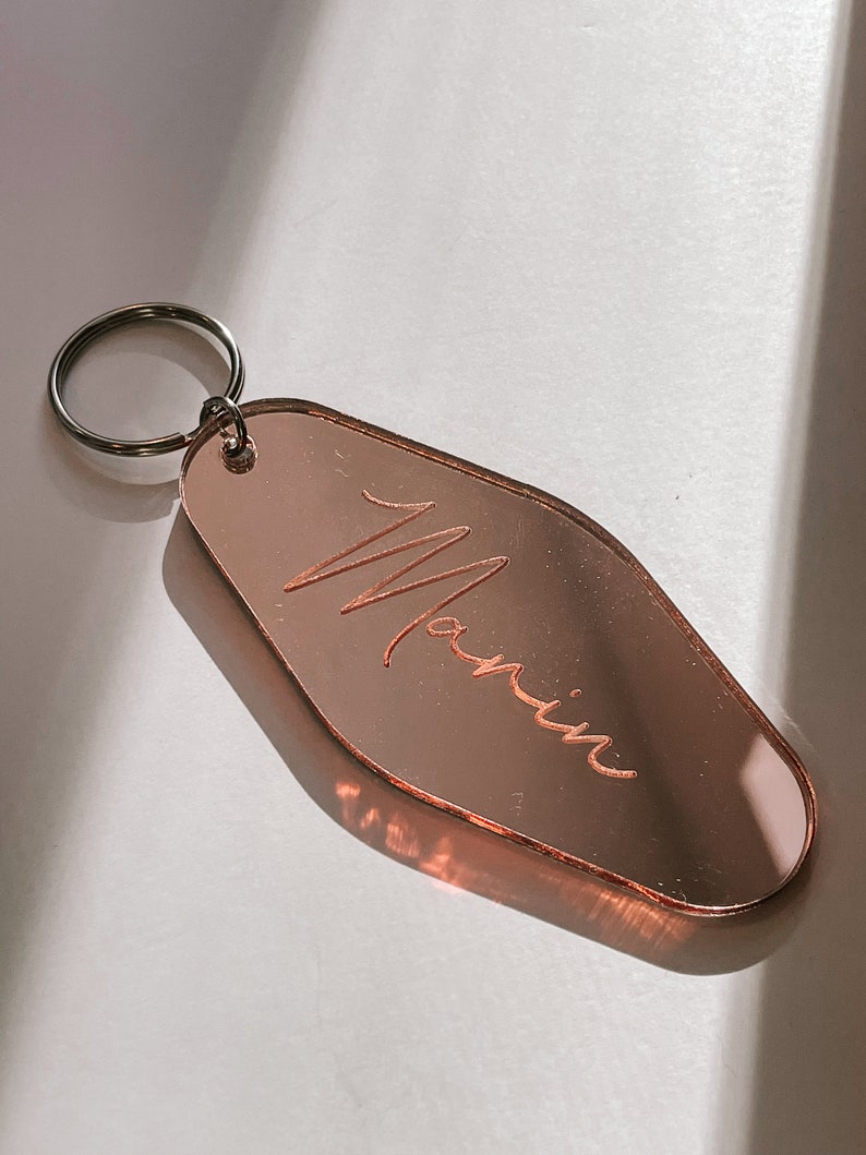 Personalized Keychain | Custom Name Mirror Keychain | Retro Motel Keychain | Engraved Gifts | Trendy Keychains | Bridesmaids Gifts | Gold