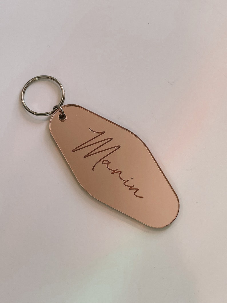 Personalized Keychain | Custom Name Mirror Keychain | Retro Motel Keychain | Engraved Gifts | Trendy Keychains | Bridesmaids Gifts | Gold