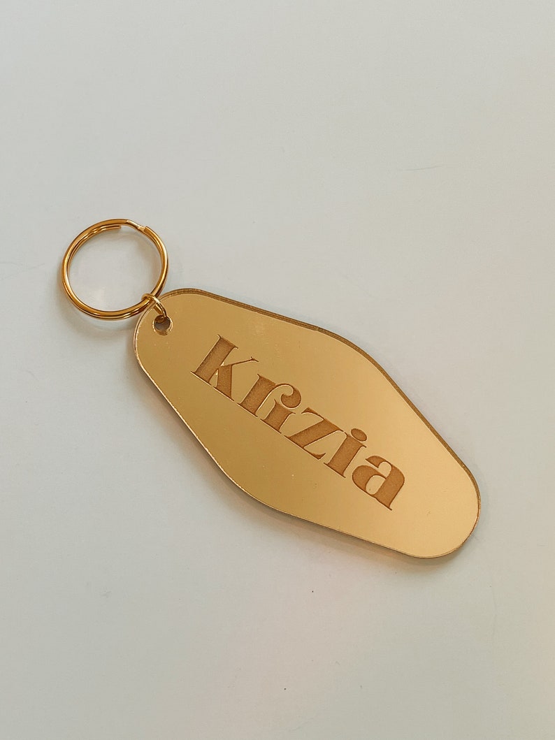 Personalized Keychain | Custom Name Mirror Keychain | Retro Motel Keychain | Engraved Gifts | Trendy Keychains | Bridesmaids Gifts | Gold