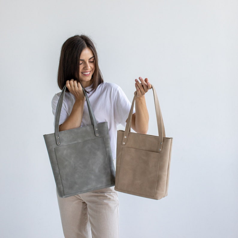 Leather Tote Bag with Optional Zipper Pocket Crossbody Strap | Handmade Large Totes | Leather Shoulder Bag | Women's Leather Crossbody Tote