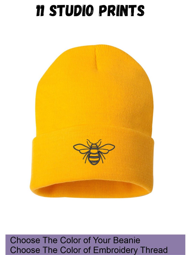 Honey Bee Embroidered Knit Cuffed Beanie Unisex | Honey Bee gifts | Beanie gifts - Free Shipping