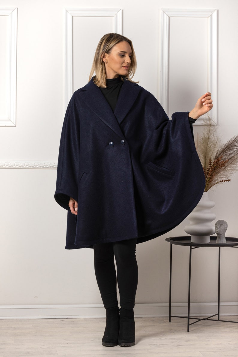 Winter Wool Cape Coat, Plus Size Poncho Jacket Coat, Oversized Cape with Buttons, Swing Cloak Coat, Wool Walking Cape, Ladies Short Cape