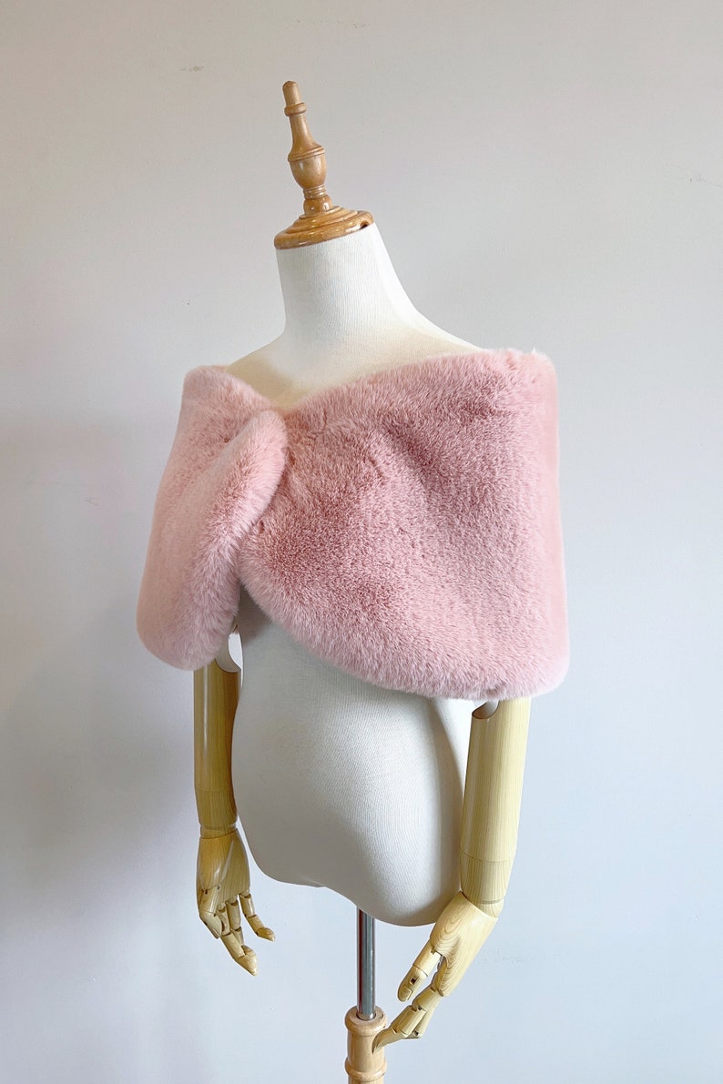 Pink Faux Fur Wrap / Shawl / Shrug / Wedding Fur / Bridesmaid Gifts, Bridal Faux Fur Stole Fur Shawl Cape (Serena Pin05) Sale