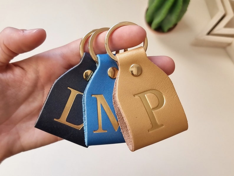 Personalized leather keychain with initial, Monogram leather keychain personalized, Custom keychain with initial, Gift for women,