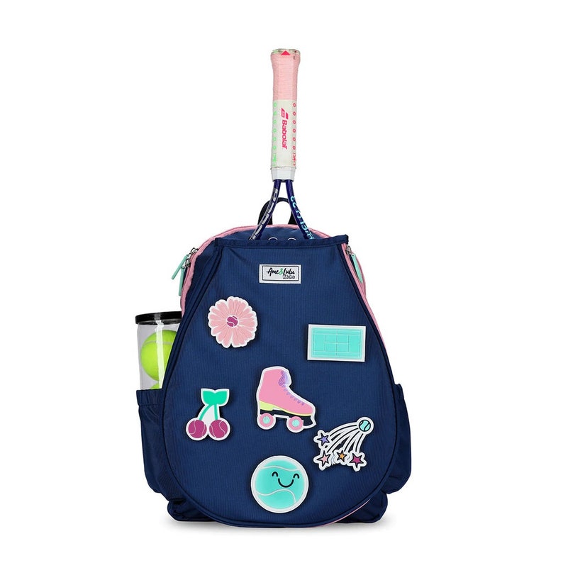 LITTLE PATCHES BACKPACK - Retro Vibes Tennis Backpack by Ame & Lulu - Monogrammed Tennis Racquet Bag for Girls Ages 4 - 8 Years