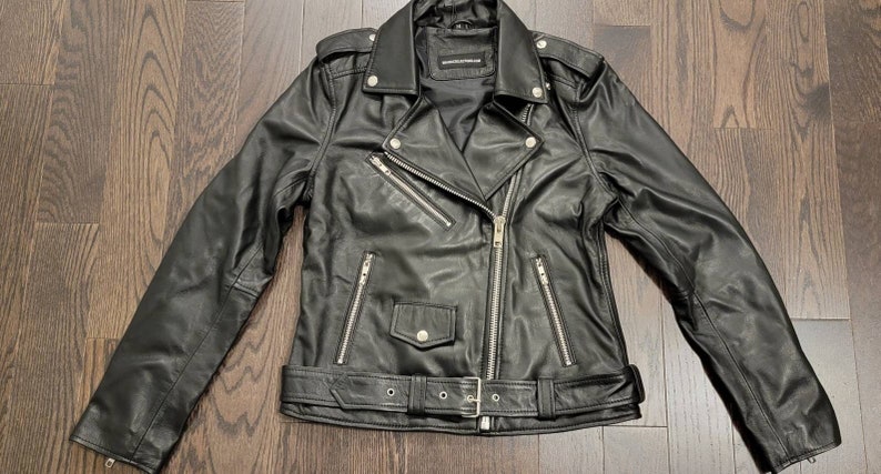 Woman black leather jacket made with 100% original lambskin leather