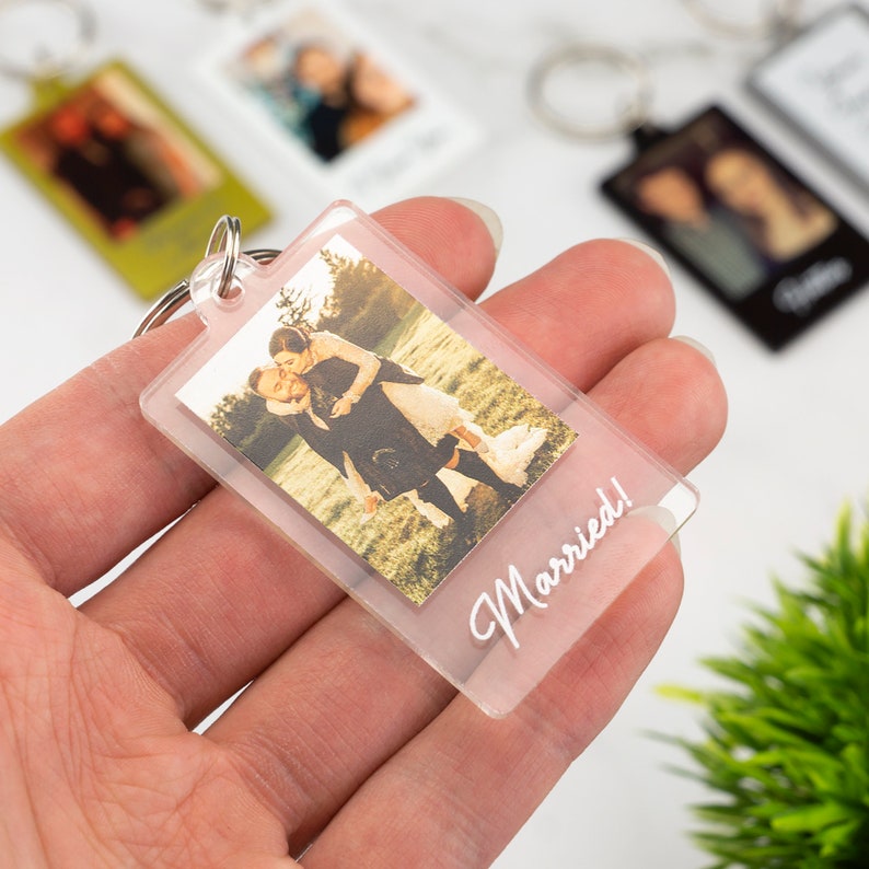 Personalised Photo Keyring Custom Message Keychain Boyfriend Girlfriend Valentines Music Love Birthday Wedding Christmas