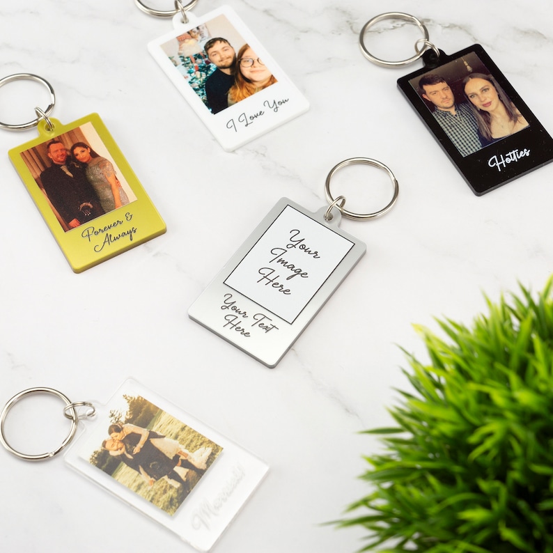 Personalised Photo Keyring Custom Message Keychain Boyfriend Girlfriend Valentines Music Love Birthday Wedding Christmas