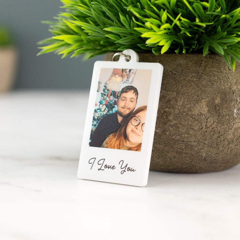 Personalised Photo Keyring Custom Message Keychain Boyfriend Girlfriend Valentines Music Love Birthday Wedding Christmas