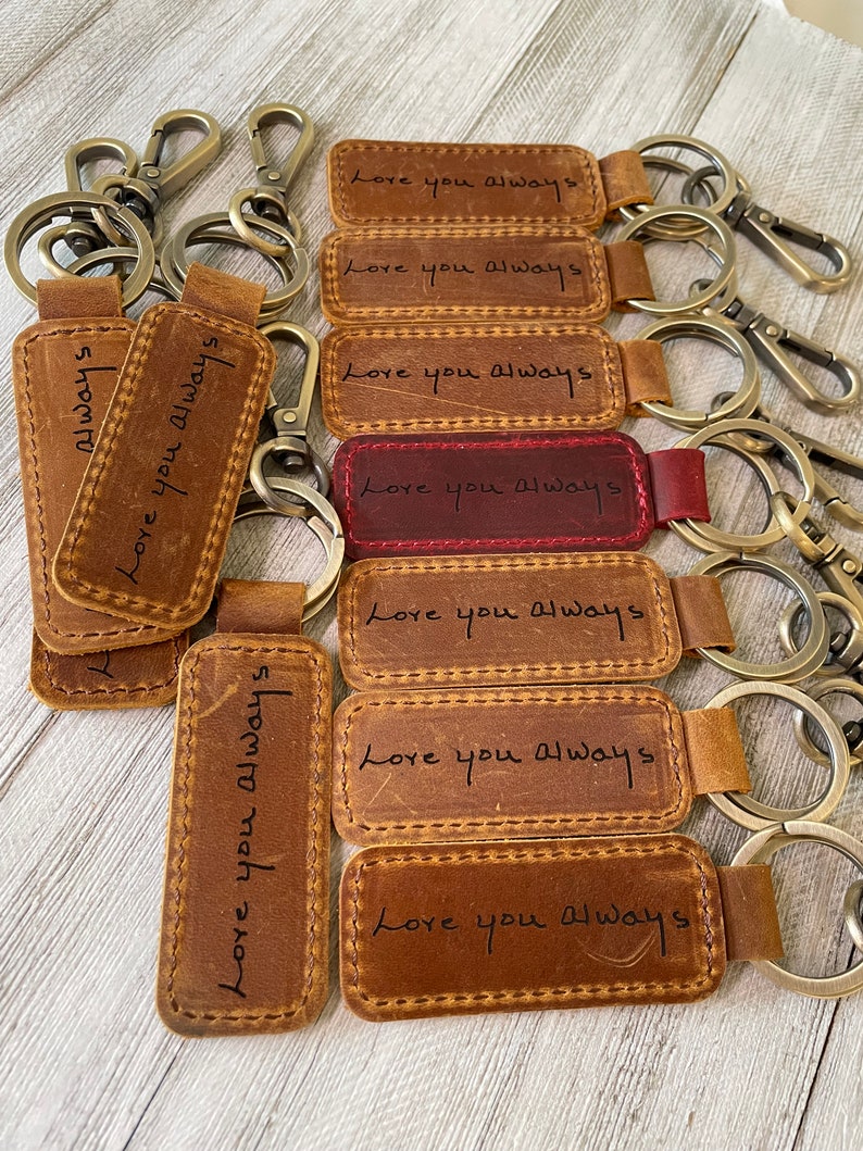 Custom Handwriting Keychain Genuine Leather Keychain Embossed Keychain gift personalized Keychain Home gift New house gift Keychain