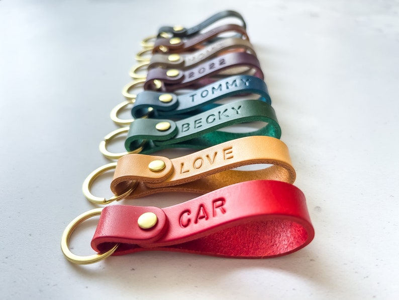 Personalised Leather Keyring Keychain Key Fob | Custom Hand Stamped Initials | Gift for Her Him | Made in the UK