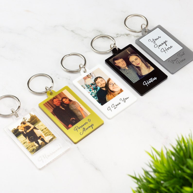 Personalised Photo Keyring Custom Message Keychain Boyfriend Girlfriend Valentines Music Love Birthday Wedding Christmas