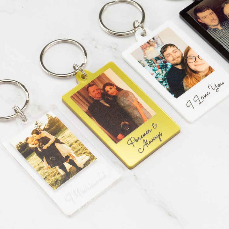 Personalised Photo Keyring Custom Message Keychain Boyfriend Girlfriend Valentines Music Love Birthday Wedding Christmas