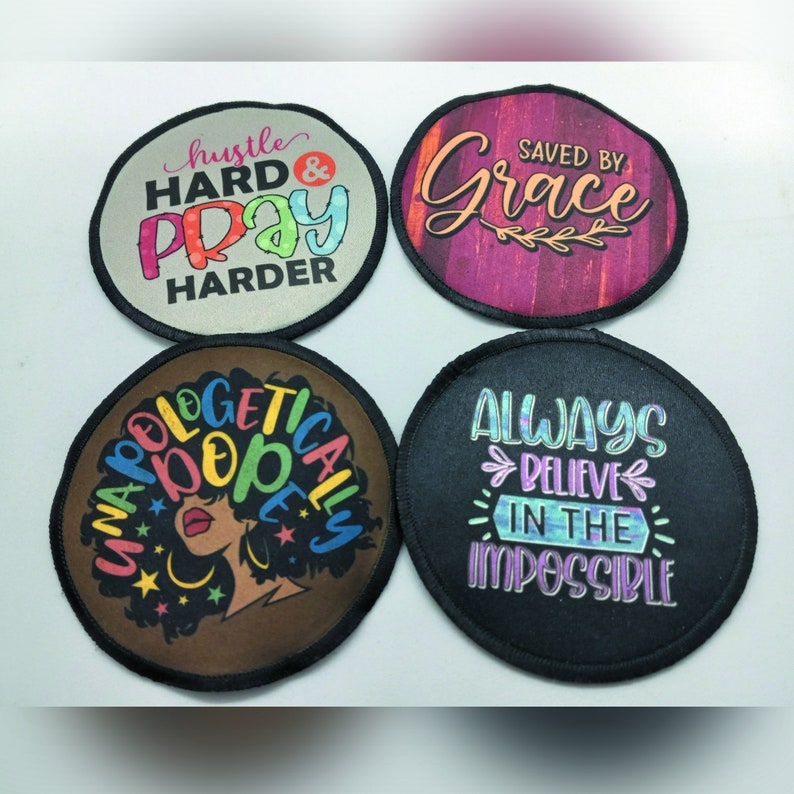 Custom Iron On Patches | Choose Your Shape, Custom Made Printed Patches with Black Border, adhesive backing, add your logo, add your photo