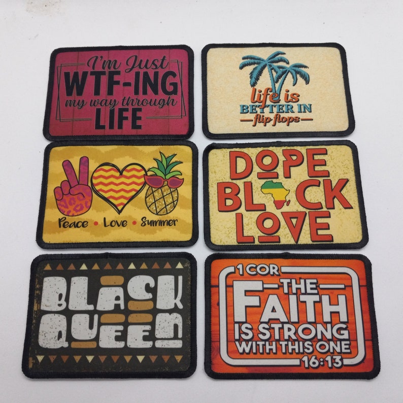 Custom Iron On Patches | Choose Your Shape, Custom Made Printed Patches with Black Border, adhesive backing, add your logo, add your photo