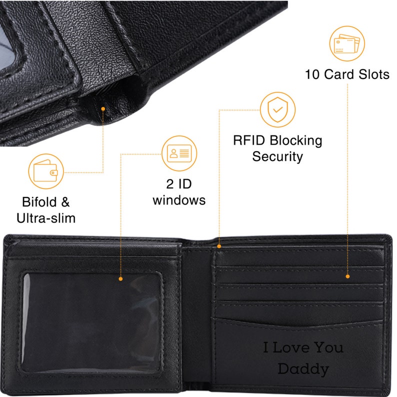 Personalized Leather RFID Wallet, Engraved Genuine Leather Custom Wallet, Anniversary Gift For Him, Husband, Boyfriend, Men, Father, Dad