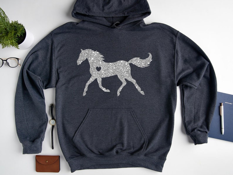 Glitter Horse Hoodie, Horse Lover Gift, Horse Lover Sweatshirt, Heart Hoodie, Equestrian Hoodie, Gift For Horse Lover, Gift For Her