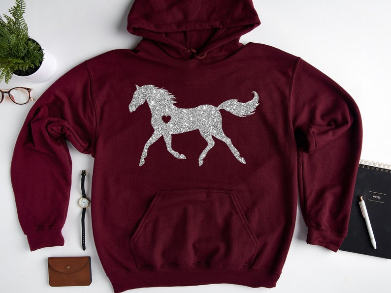 Glitter Horse Hoodie, Horse Lover Gift, Horse Lover Sweatshirt, Heart Hoodie, Equestrian Hoodie, Gift For Horse Lover, Gift For Her