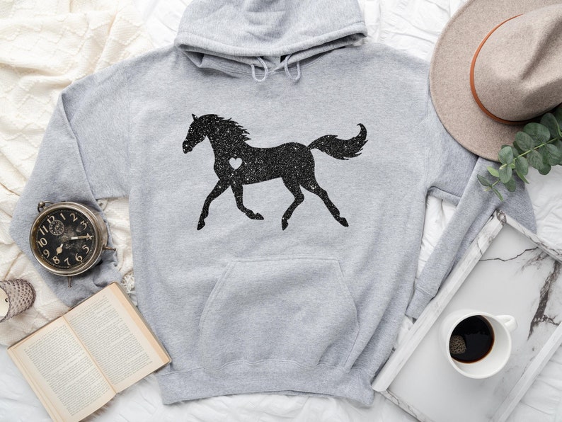 Glitter Horse Hoodie, Horse Lover Gift, Horse Lover Sweatshirt, Heart Hoodie, Equestrian Hoodie, Gift For Horse Lover, Gift For Her