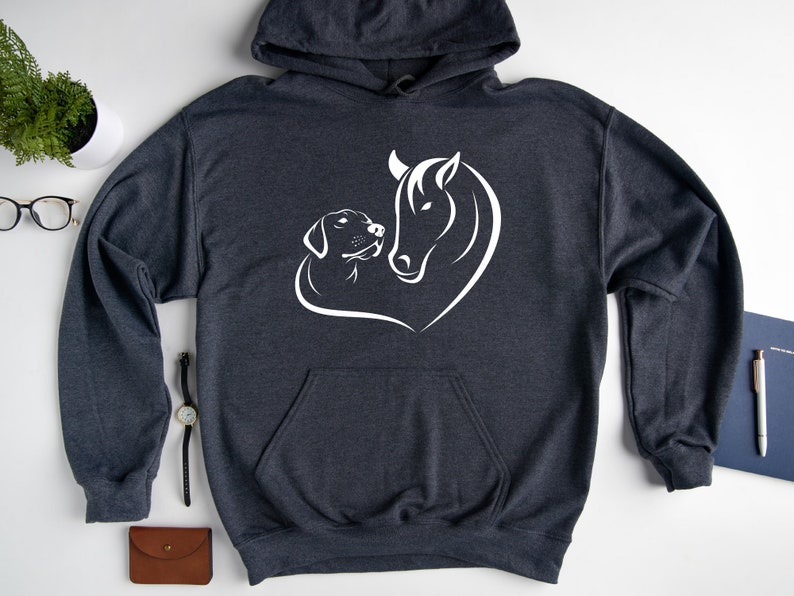 Horse Dog Lover Hoodie Sweatshirt, Dog Lover Gift, Horse Lover Gift, Heart Dog Horse Hoodie, Dog Lover Hoodie, Pet Lover Hoodie