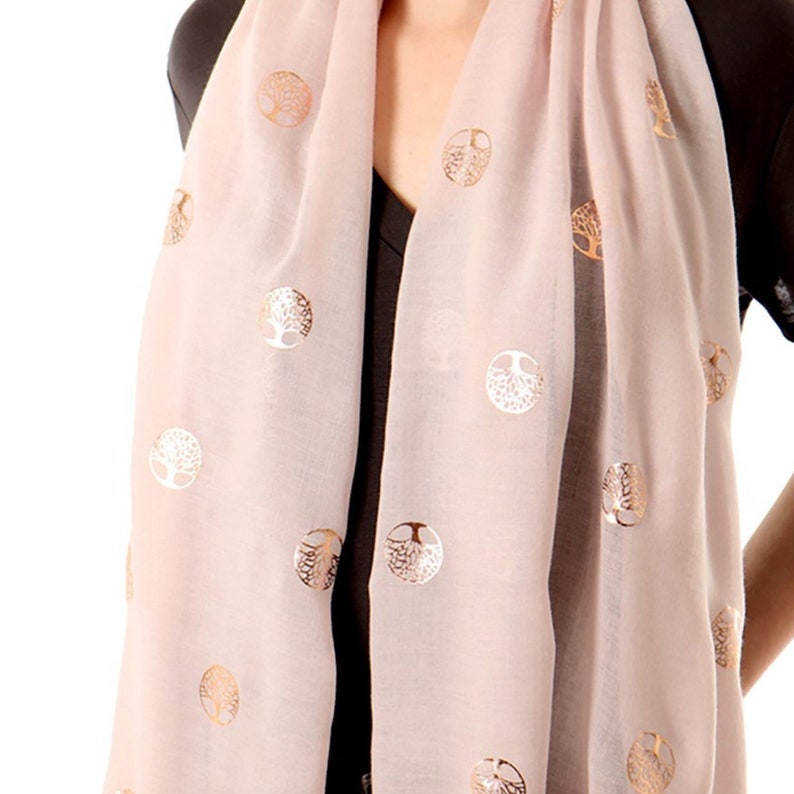 Tree of Life Scarf, Personalised Gifts For Her, Navy Scarves for Women, Rose Gold Tree of Life Print, Mulberry Tree Scarf, Botanical Scarves