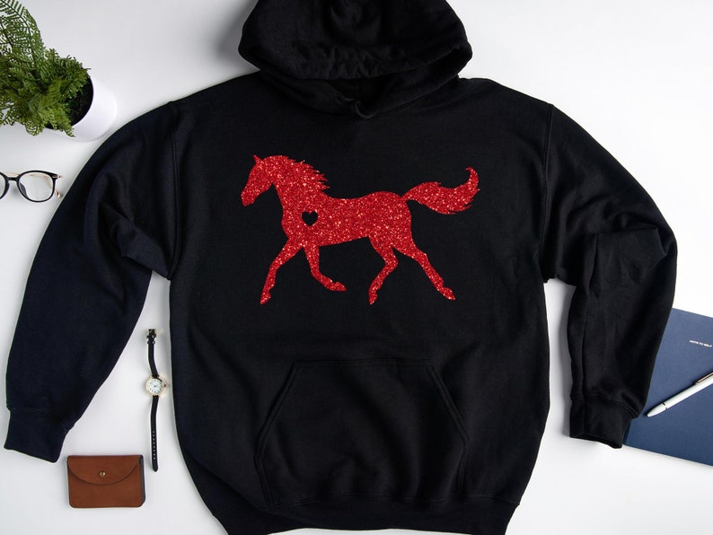 Glitter Horse Hoodie, Horse Lover Gift, Horse Lover Sweatshirt, Heart Hoodie, Equestrian Hoodie, Gift For Horse Lover, Gift For Her