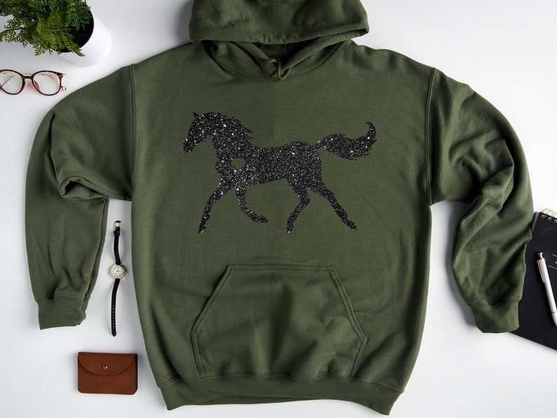 Glitter Horse Hoodie, Horse Lover Gift, Horse Lover Sweatshirt, Heart Hoodie, Equestrian Hoodie, Gift For Horse Lover, Gift For Her