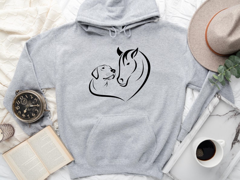 Horse Dog Lover Hoodie Sweatshirt, Dog Lover Gift, Horse Lover Gift, Heart Dog Horse Hoodie, Dog Lover Hoodie, Pet Lover Hoodie