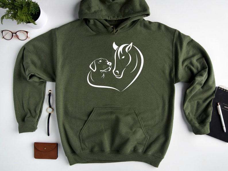 Horse Dog Lover Hoodie Sweatshirt, Dog Lover Gift, Horse Lover Gift, Heart Dog Horse Hoodie, Dog Lover Hoodie, Pet Lover Hoodie