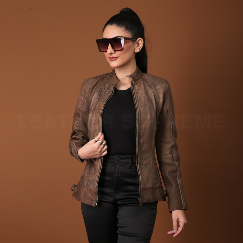 Women's Brown Leather Jacket, Slim Fit Motorcycle Biker Jacket, Bomber Winter Jacket, Halloween Gift For Her, Fall Clothing , Unique gIFT