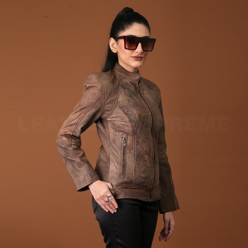 Women's Brown Leather Jacket, Slim Fit Motorcycle Biker Jacket, Bomber Winter Jacket, Halloween Gift For Her, Fall Clothing , Unique gIFT