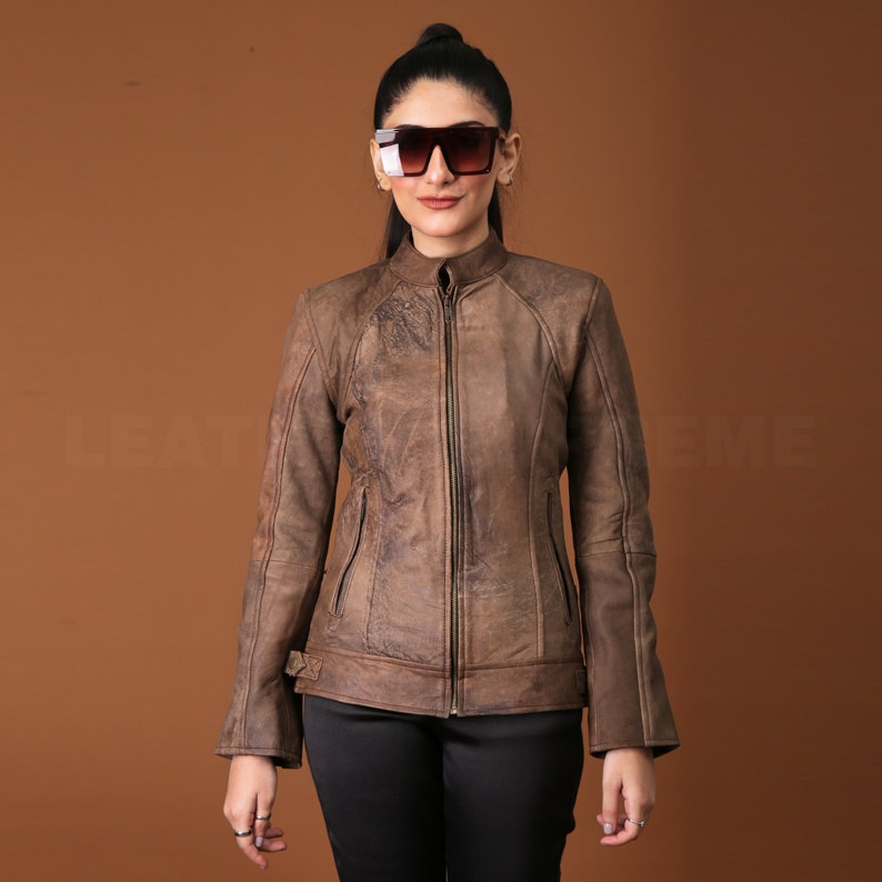 Women's Brown Leather Jacket, Slim Fit Motorcycle Biker Jacket, Bomber Winter Jacket, Halloween Gift For Her, Fall Clothing , Unique gIFT