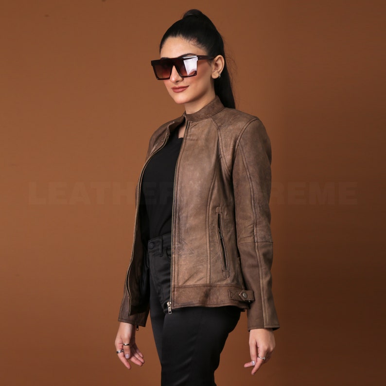 Women's Brown Leather Jacket, Slim Fit Motorcycle Biker Jacket, Bomber Winter Jacket, Halloween Gift For Her, Fall Clothing , Unique gIFT