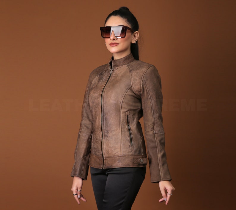 Women's Brown Leather Jacket, Slim Fit Motorcycle Biker Jacket, Bomber Winter Jacket, Halloween Gift For Her, Fall Clothing , Unique gIFT