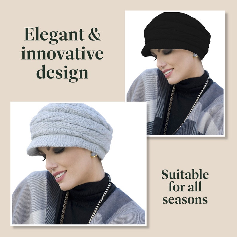 Michelle Soft Knitted Winter Hats Brim for Women - Warm Wool Chemo Headwear with Visor and Inner Fleece Cap for Women with Cancer Hair Loss