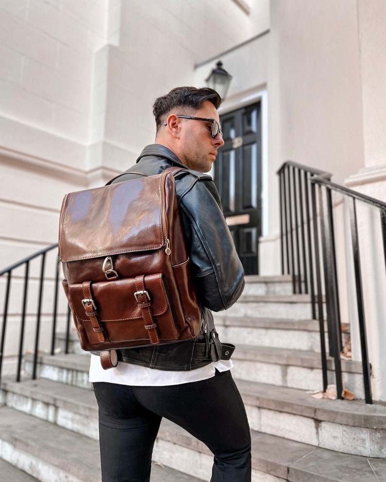 Men's Leather Backpack: Genuine Rucksack, 15-inch Laptop, ideal Carry-On and Travel bag—a personalized and thoughtful boyfriend gift