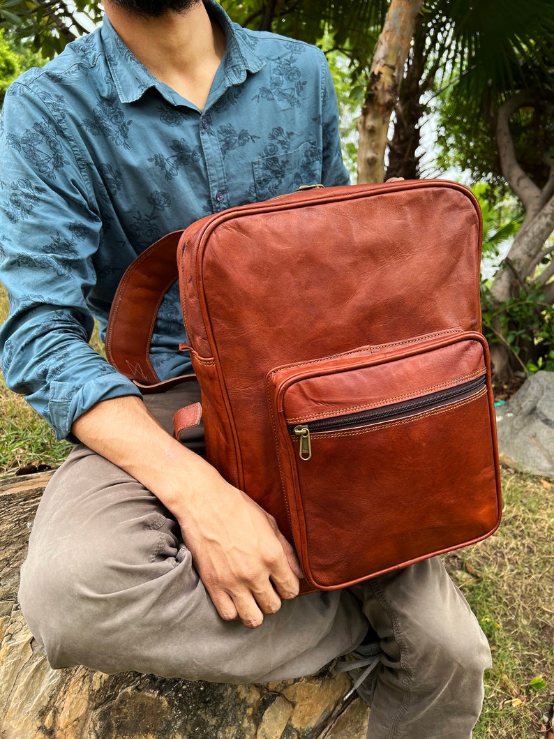 Leather Backpack, Personalized Travel Backpack Rucksack, Brown Leather Roll Top Backpack, Laptop Bag, Unisex Bag Christmas gifts