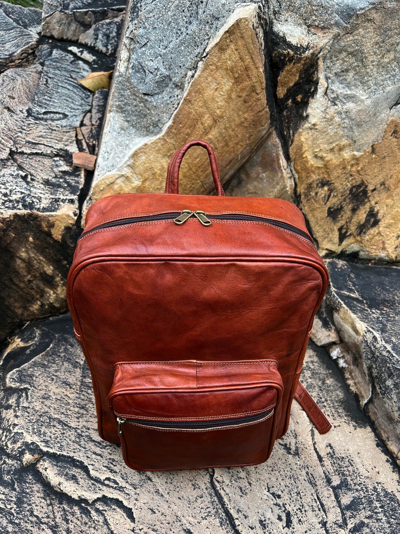 Leather Backpack, Personalized Travel Backpack Rucksack, Brown Leather Roll Top Backpack, Laptop Bag, Unisex Bag Christmas gifts